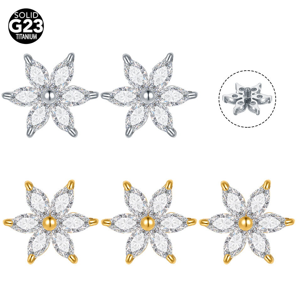 Body Jewelry Dermal - 1/5PCS Titanium Crystal Flower Dermal Anchor