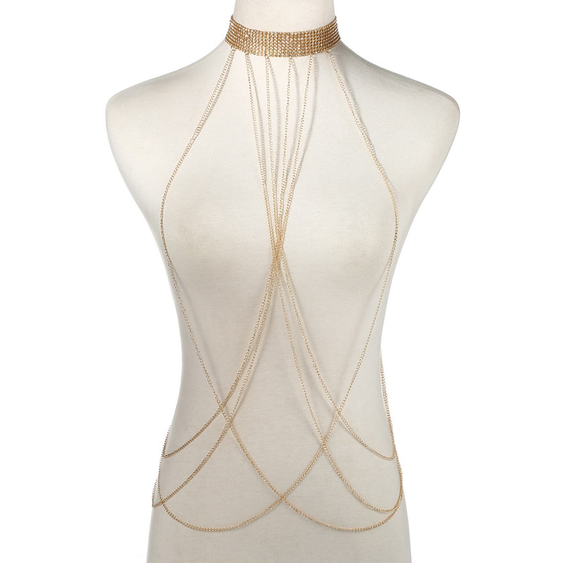 Body Jewelry Chain - Gold Color Body Chain Women Rhinestone