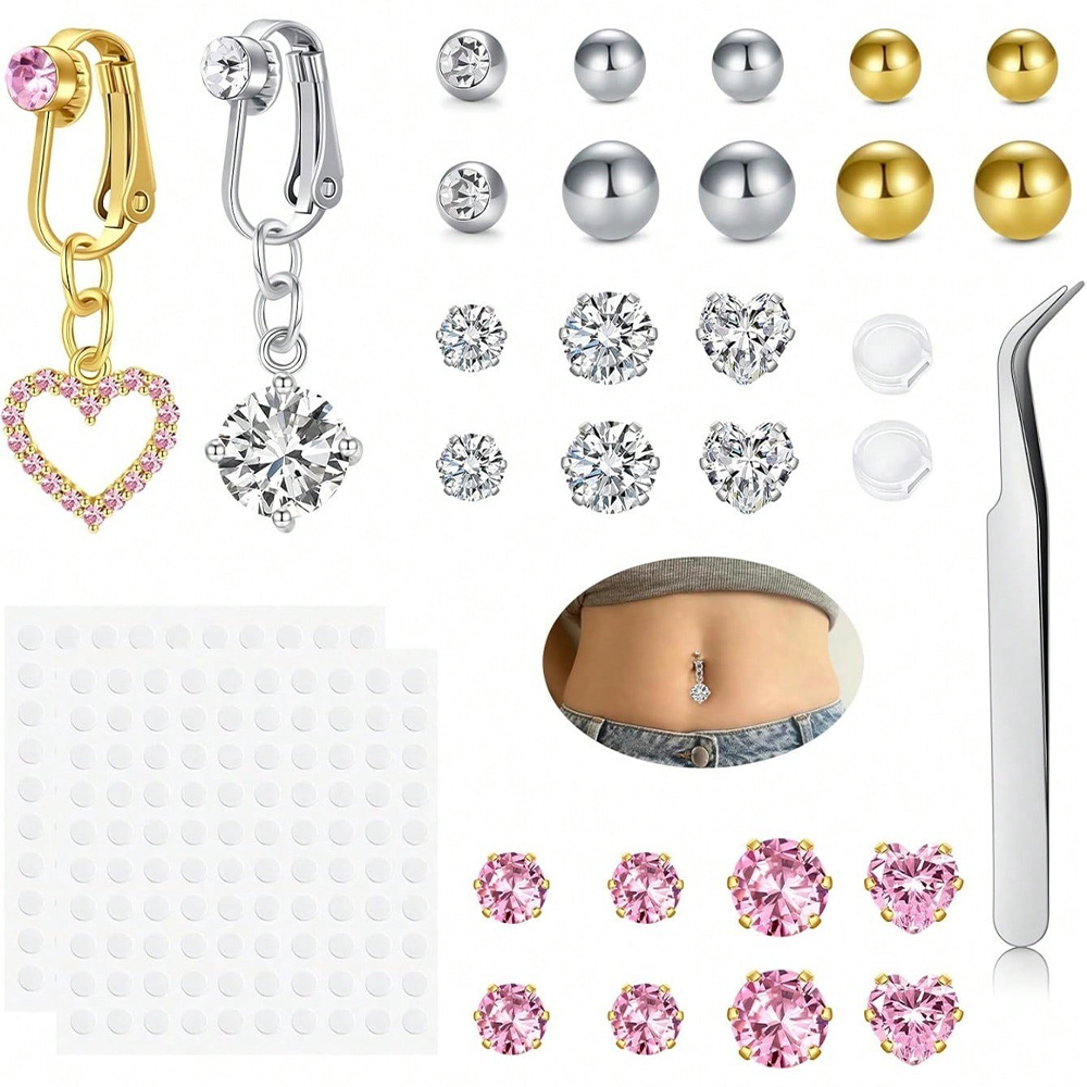 Body Jewelry Piercing - Gold Fake Belly Piercing Cubic Butterfly