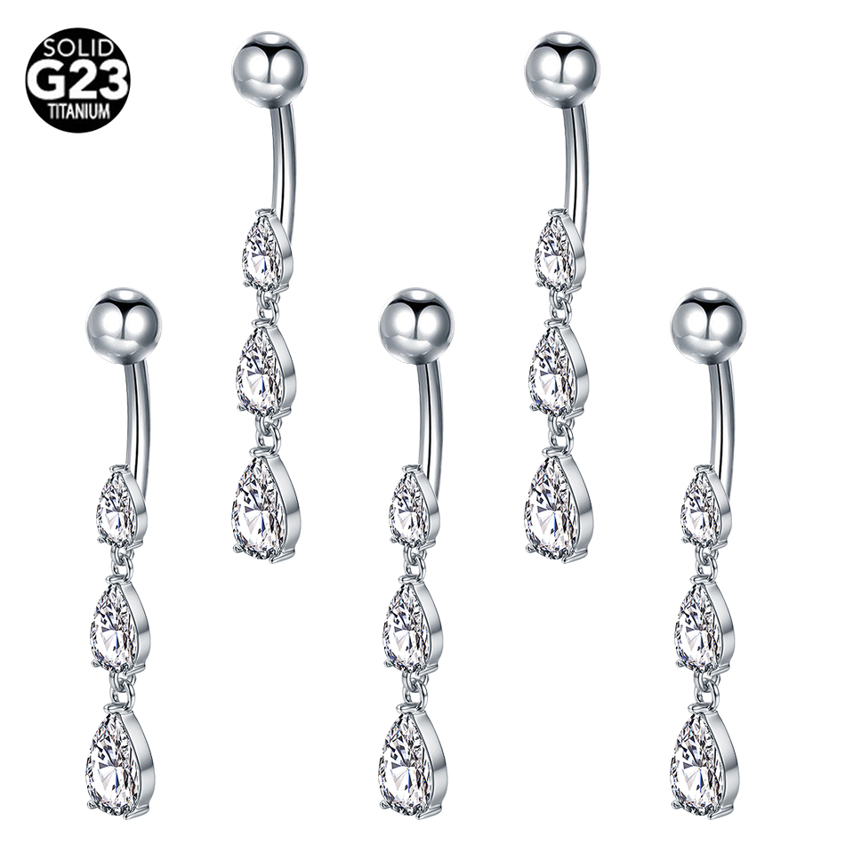 Belly Bar Titanium - 1/5PCS Titanium 14G Dangle CZ Gems