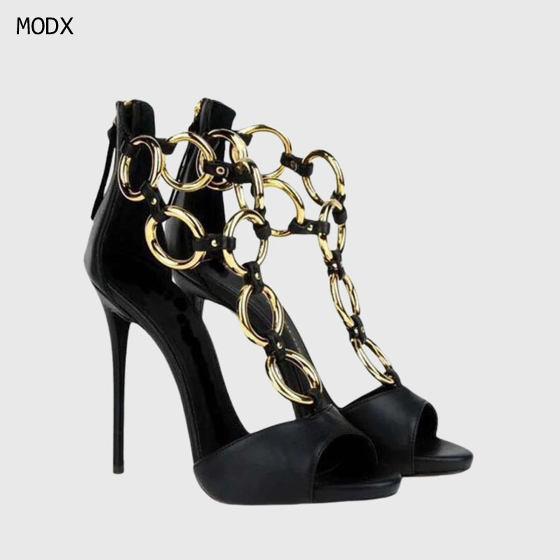Women Black Leather Gold Chain - Body Jewelry Back ulasan dan harga