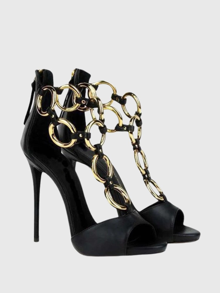 Women Black Leather Gold Chain - Body Jewelry Back ulasan dan harga