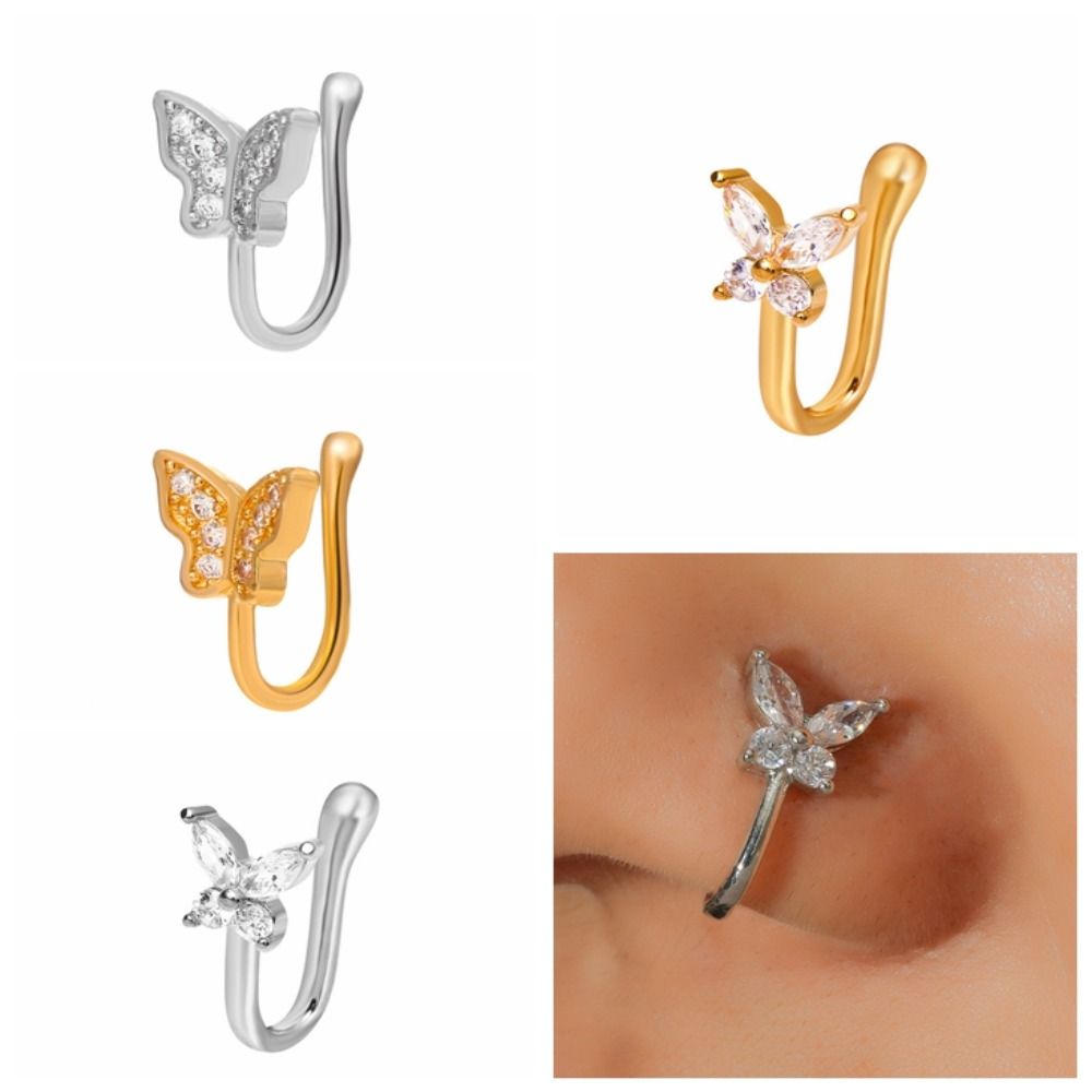 Rhinestone Butterfly Nose Ring - Body Jewelry Ear ulasan dan harga