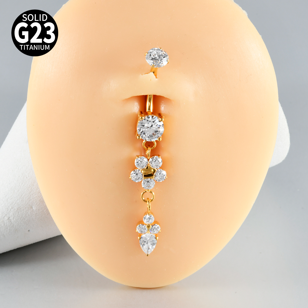 1PC Titanium Carved Zircon Bel - Belly Bar Titanium ulasan dan harga