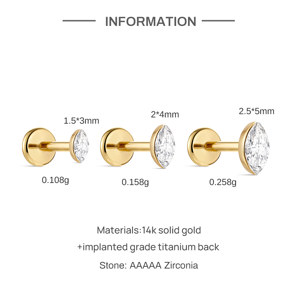 CANNER 1PC 14K Solid Gold Deli - Body Jewelry Flat Back ulasan dan harga