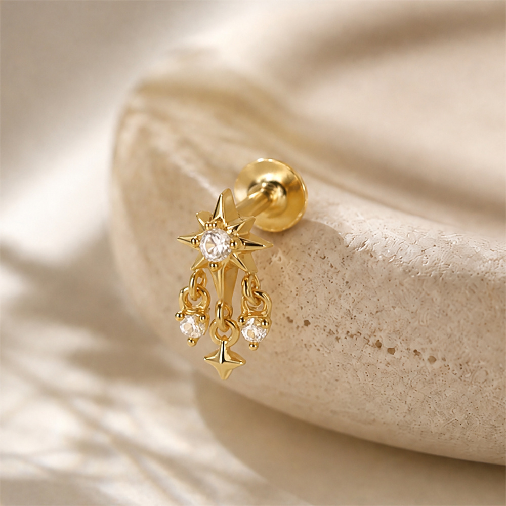 AIDE 925 Sterling Silver Octag - Body Jewelry Ear ulasan dan harga