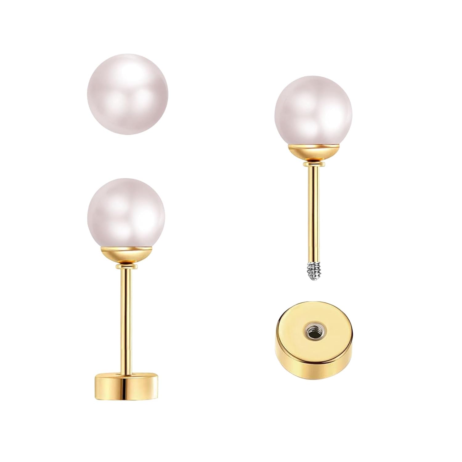 3 Pairs Tiny Pearl Stud Earrin - Body Jewelry Flat Back ulasan dan harga