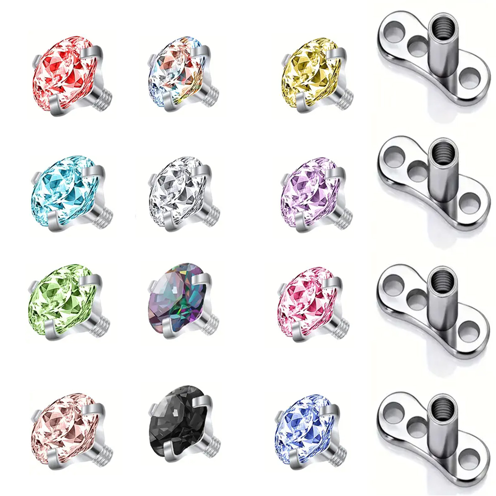 16PCS Crystal Zircon Dermal An - Body Jewelry Dermal ulasan dan harga