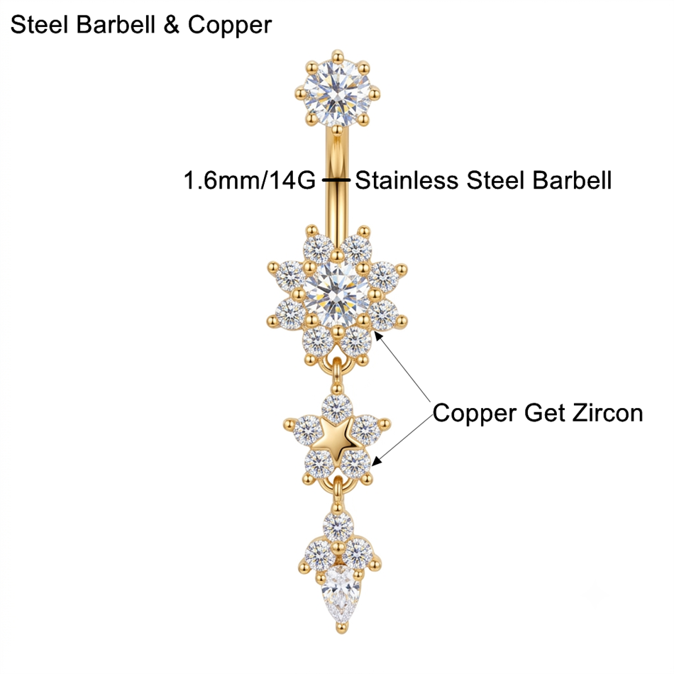 Dainty CZ Butterfly Flower Bel - Belly Bar Titanium ulasan dan harga