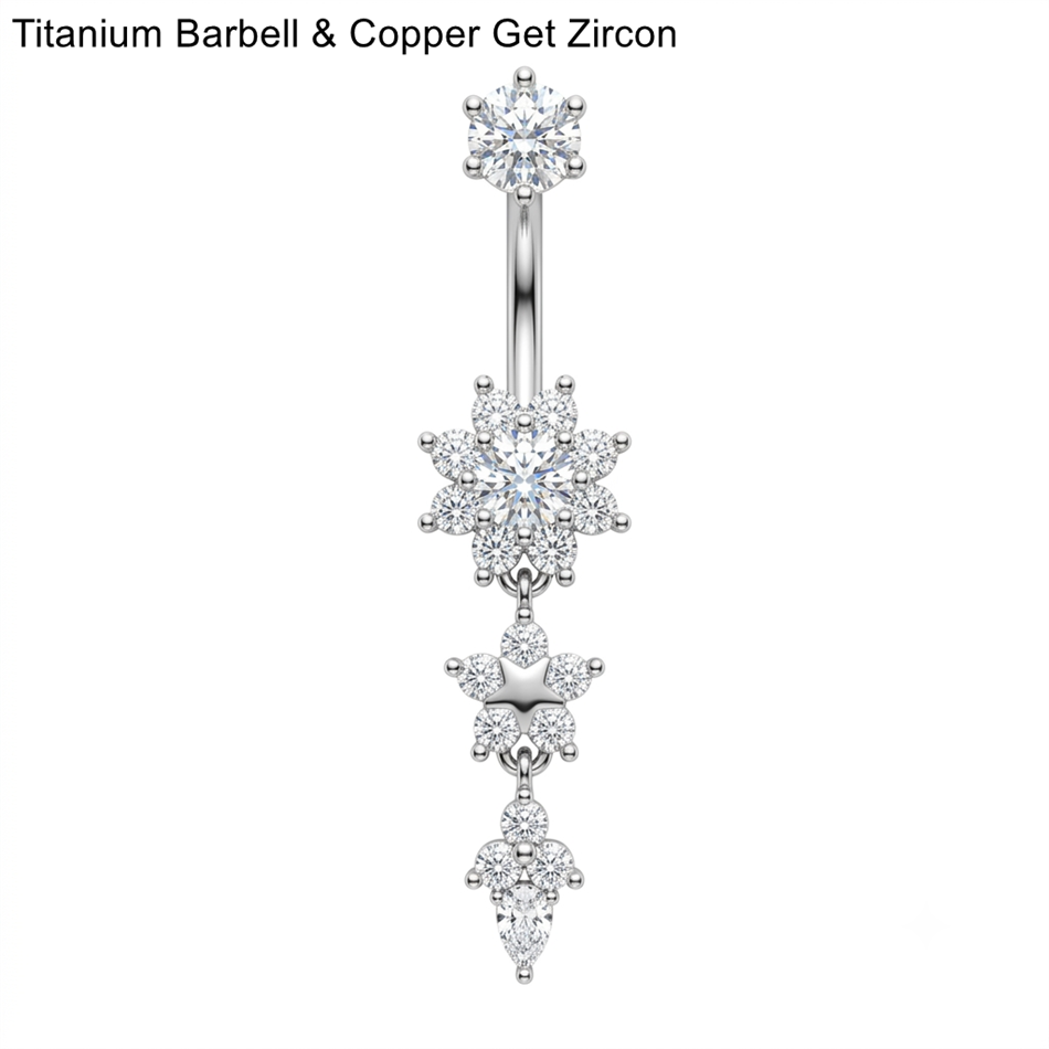 Dainty CZ Butterfly Flower Bel - Belly Bar Titanium ulasan dan harga